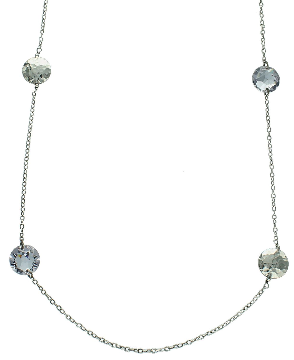 Naszyjnik srebrny długi z kółeczkami Dall'Acqua. Na łańcuszku umieszczono zawieszki okrągłe z srebra oraz dwa kryształki białe. Idealny na wyjątkowy prezent.1.jpg